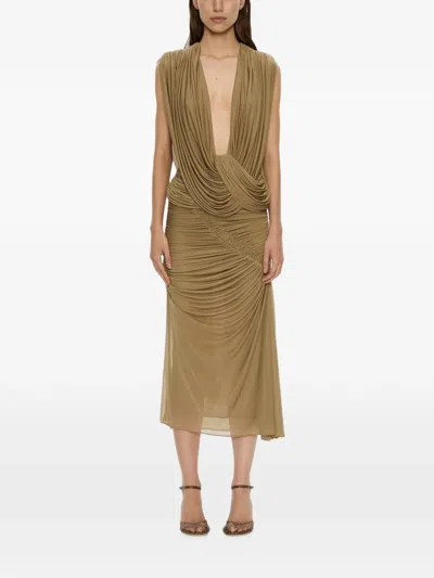 Christopher Esber Orion Ruched Midi Skirt In Brown
