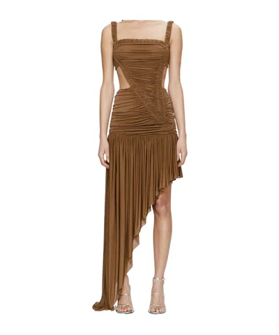 Christopher Esber Orion Swept Ruched Skirt In Brown