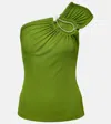 Christopher Esber Womens Cactus Paisley Asymmetric Jersey Tank Top In Green