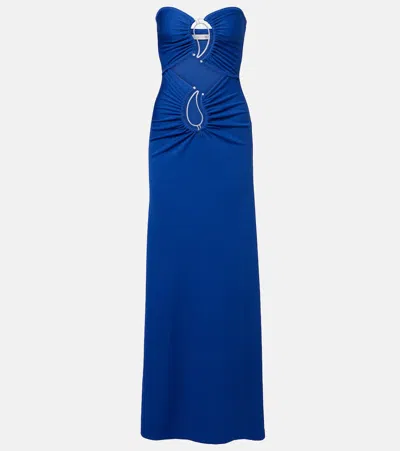 Christopher Esber Paisley Disconnect Gathered Maxi Dress In Blue