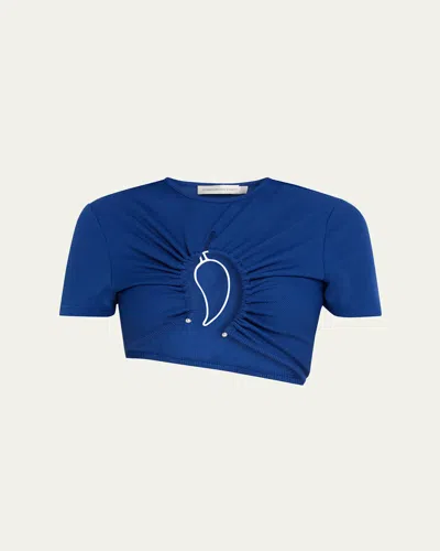 CHRISTOPHER ESBER PAISLEY RUCHED CROP T-SHIRT