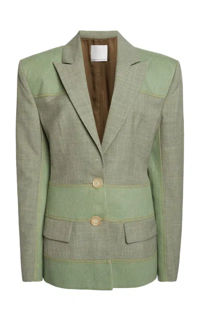 Christopher Esber Palisade Spliced Cotton-wool Blended Blazer In Green