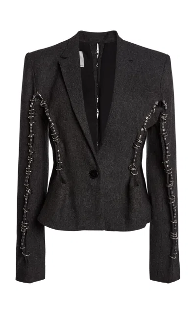 Christopher Esber Palmas Pierced Wool Blazer In Dark Grey