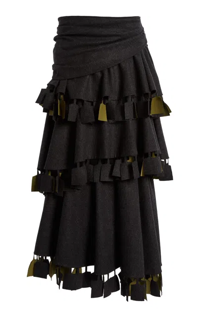 Christopher Esber Palmas Ruffled Wool-blend Skirt In Grey