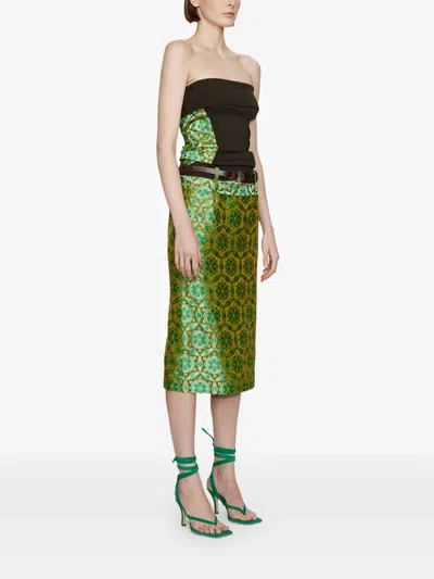Christopher Esber Palmira Leather Belted Printed Skirt In Green