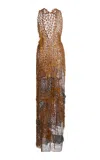 Christopher Esber Patchwork Lace Maxi Dress In Brown