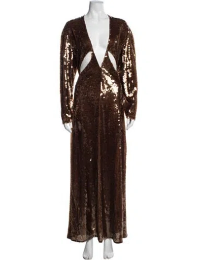 Pre-owned Christopher Esber Patterned Long Dress In Brown