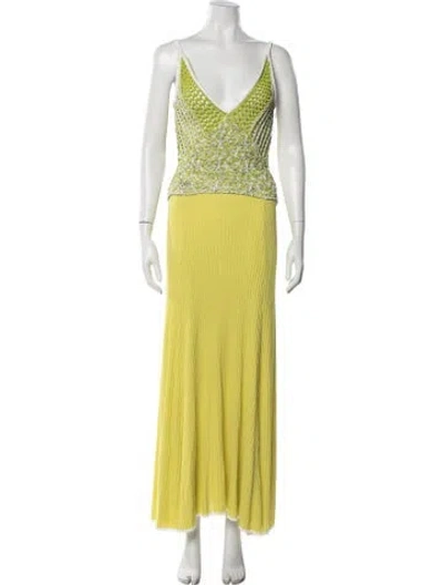 Pre-owned Christopher Esber Patterned Long Dress In Green/yellow