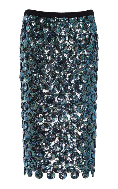 CHRISTOPHER ESBER PHOTON SEQUINED CROCHET-COTTON MIDI SKIRT