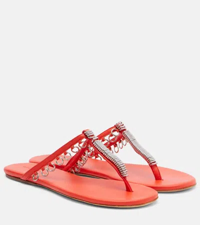 Christopher Esber Pierced Embellished Leather Thong Sandals In Orange