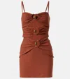 Christopher Esber Pierced Orbit Cutout Jersey Minidress In Brown