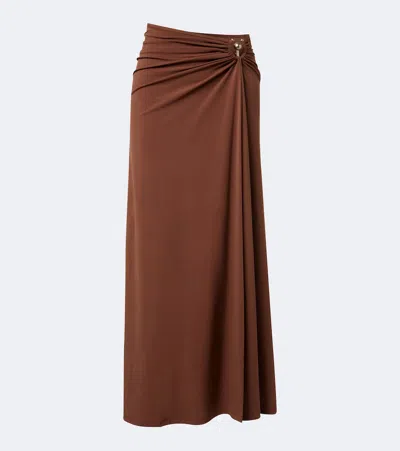 Christopher Esber Pierced Orbit Gathered Jersey Maxi Skirt In Brown