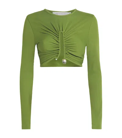 Christopher Esber Pin-gathered Crop Top In Green