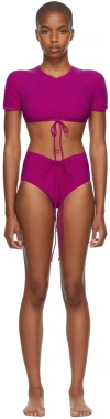 Christopher Esber Pink Ruched Crop & Odessa Bikini In Budo Grape