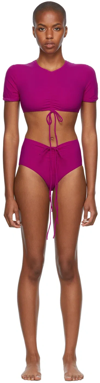 Christopher Esber Pink Ruched Crop & Odessa Bikini In Budo Grape