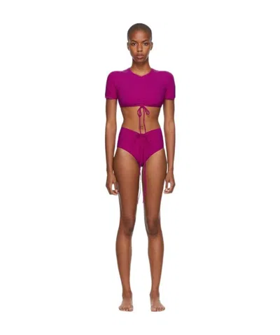 Christopher Esber Pink Ruffled Bikini In Brown