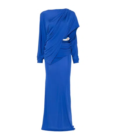 Christopher Esber Pleated Cutout Dress In Blue