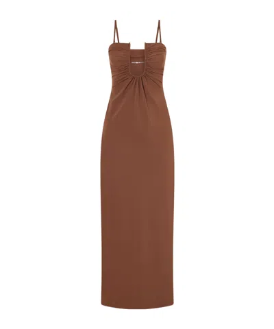 Christopher Esber Arced Ruched Satin Maxi Dress In Multi