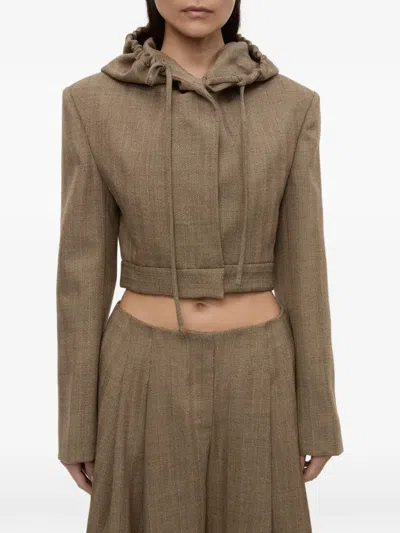 Christopher Esber Plinth Herringbone Hooded Jacket In Brown