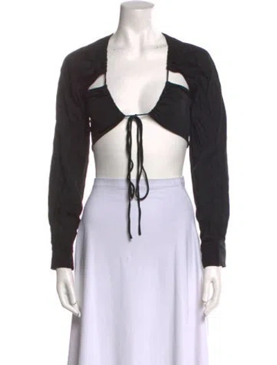 Pre-owned Christopher Esber Plunge Neckline Long Sleeve Crop Top In Black