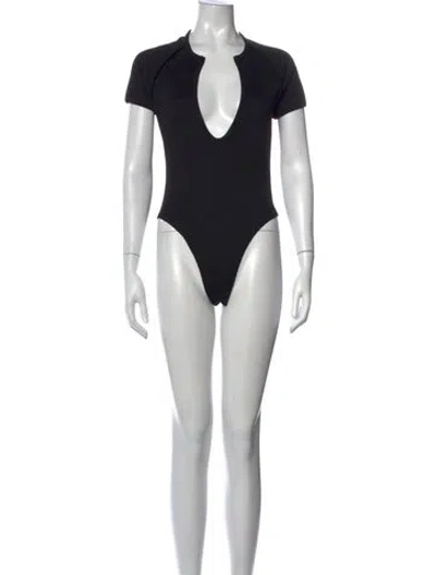 Pre-owned Christopher Esber Plunge Neckline Short Sleeve Bodysuit In Black