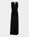 Christopher Esber Plunging Fusion Ruched T-back Gown In Black