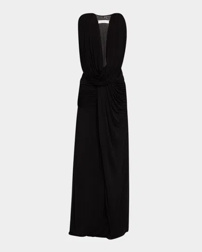 Christopher Esber Plunging Fusion Ruched T-back Gown In Black