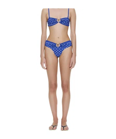 Christopher Esber Orbit Embellished Bandana-print Bikini Bottoms In Blue