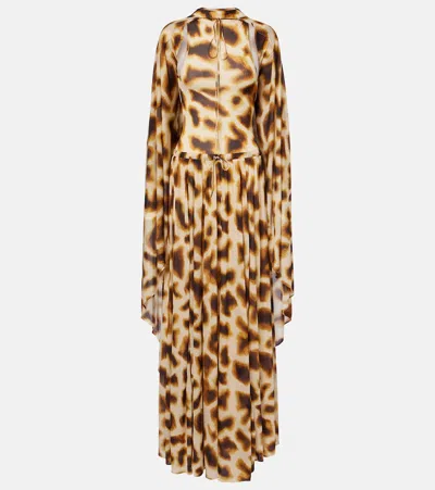 Christopher Esber Printed Draped Caped Gown In Brown