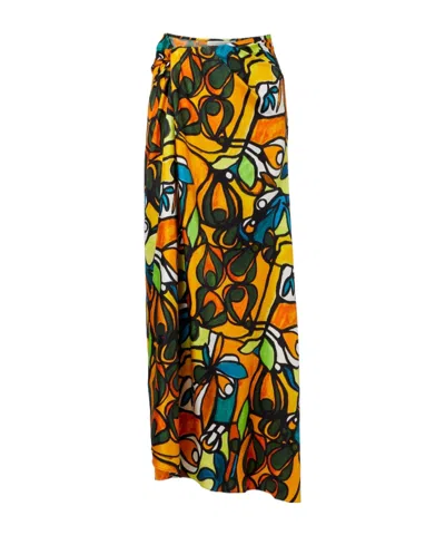 CHRISTOPHER ESBER PRINTED DRAPED SILK MAXI DRESS