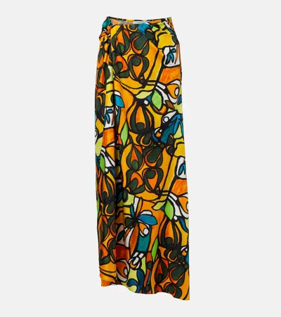 Christopher Esber Printed Draped Silk Maxi Skirt In Multi