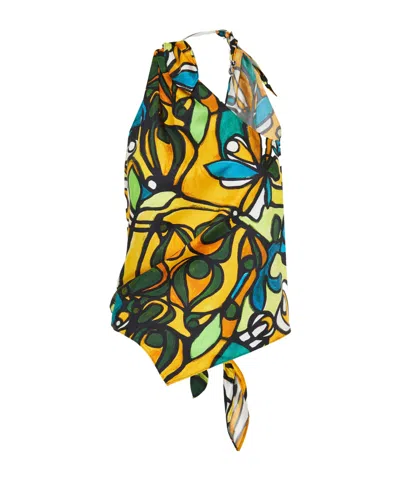 Christopher Esber Printed Draped Silk Top In Multi