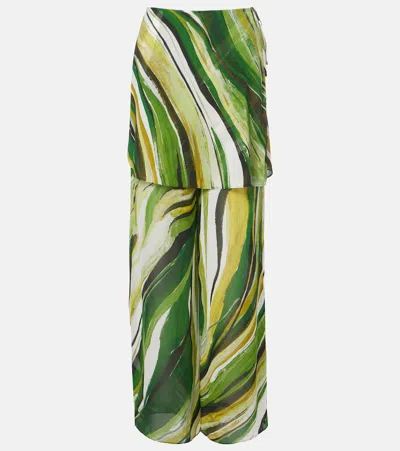 Christopher Esber Printed Silk Wide-leg Pants In Green