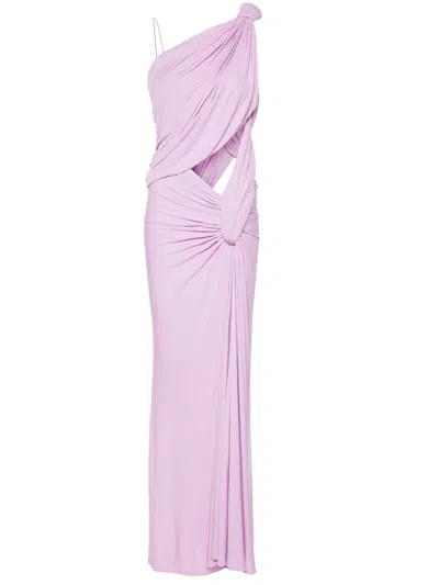Christopher Esber Twisted Lever Asymmetric Maxi Dress In Purple