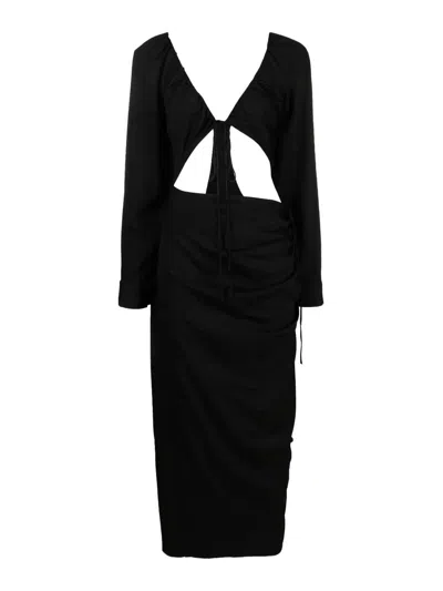 Christopher Esber Rauched Tie Floating Sleeve Dress In Black