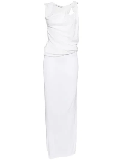 Christopher Esber Ravelled Asymmetric Cutout Draped Jersey Maxi Dress In White