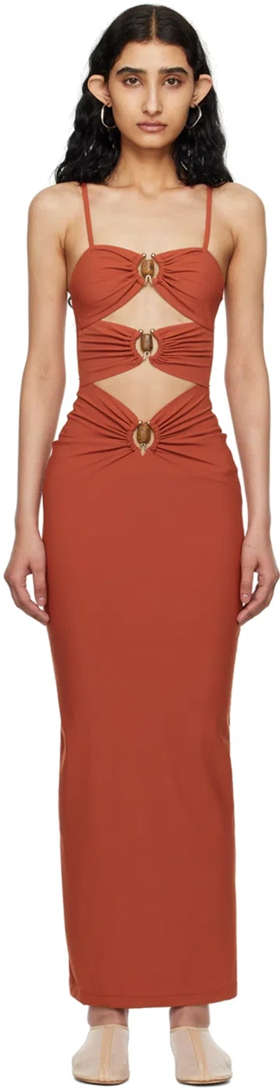 Christopher Esber Red Crystal Orbit Midi Dress In Brick