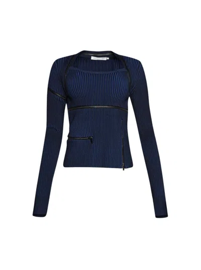 Christopher Esber Revaler Zipper Long Sleeve Knit Top In Black