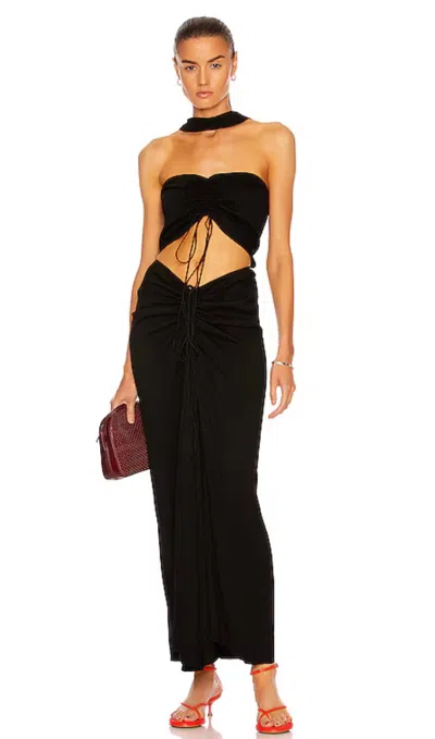 Christopher Esber Reversed Halter Disconnect Ruched Dress In Black