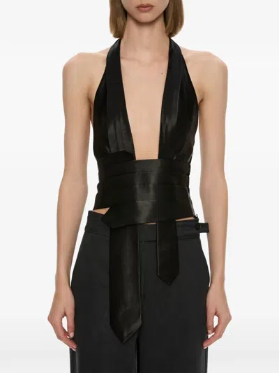 Christopher Esber Reyer Satin Tie Top In Black