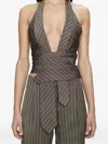 Christopher Esber Reyer Tailored Tie Striped Top In Gray