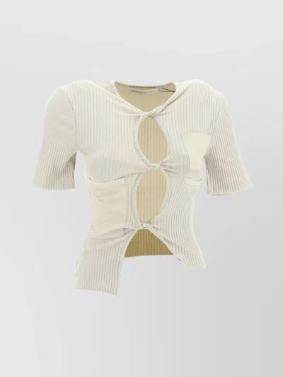 Christopher Esber Ribbed Round Neck T-shirt Cut-outs In Sand