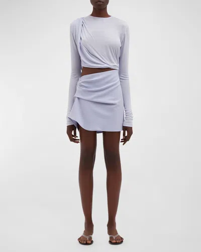 Christopher Esber Ribbed Twist Drape Cutout Mini Dress In Lilac