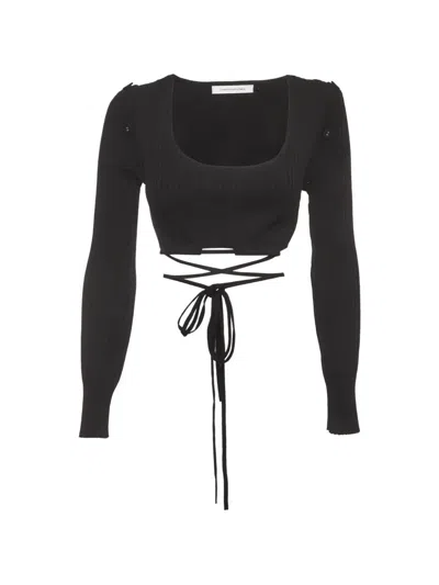 Pre-owned Christopher Esber Rib-knit Tie-up Crop Top In Black