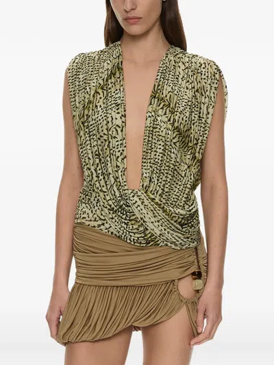 Christopher Esber Ripple Drape Top In Green