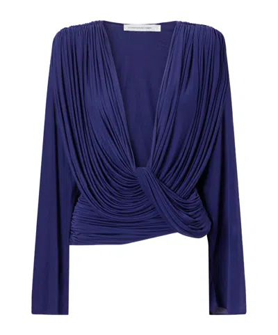 Christopher Esber Ripple Draped Jersey Blouse In Animal Print
