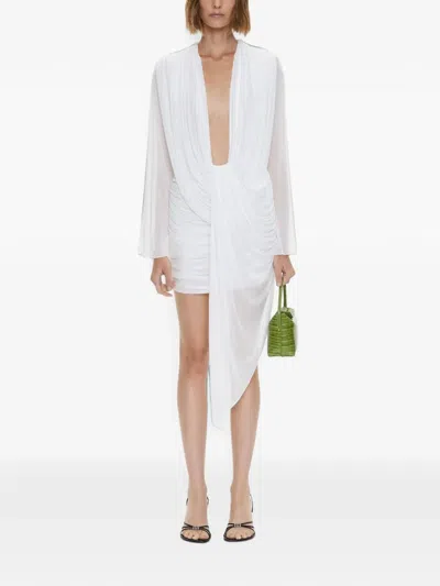 Christopher Esber Ripple Draped Long-sleeve Mini Dress In White
