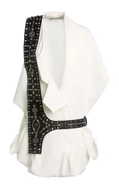 Christopher Esber Rodeo Studded Harness Asymmetric Mini Dress In White