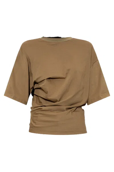 Christopher Esber Round Neck Pleated Top In Brown