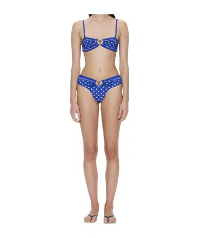Christopher Esber Orbit Embellished Bandana-print Bikini Top In Blue